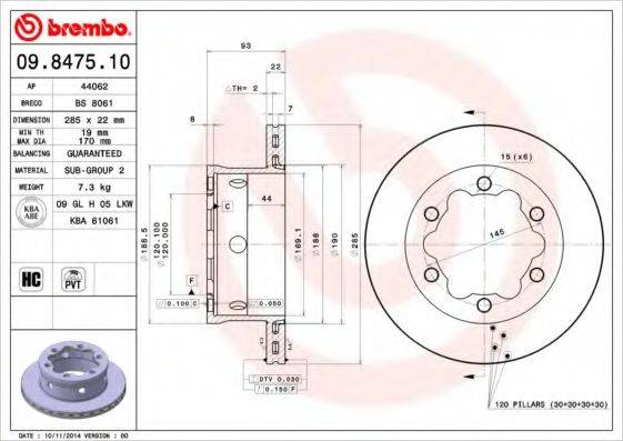 гальмівний диск BREMBO 09.8475.10