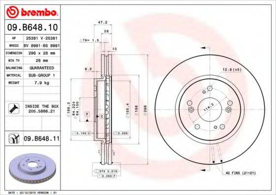 гальмівний диск BREMBO 09.B648.10